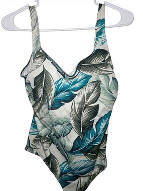 Free Women’s Teal Leaf Print One-Piece‎ Swimsuit Large Beach Lake Resort Swim